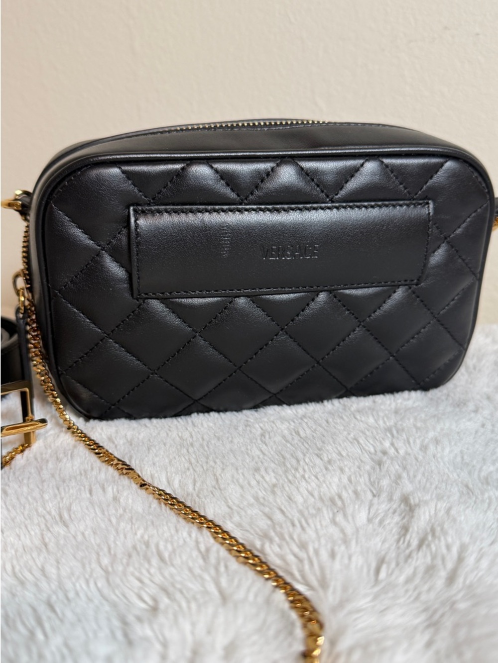 Versace Black Quilted Leather Crossbody with Gold Medallion - Picture 6 of 8